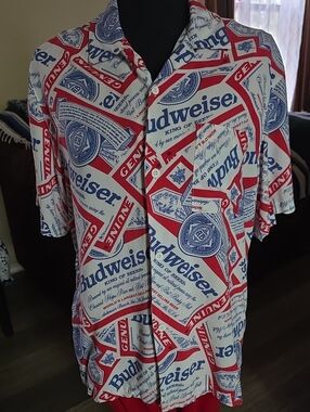 PacSun Budweiser White Button-Down Shirt Size MED